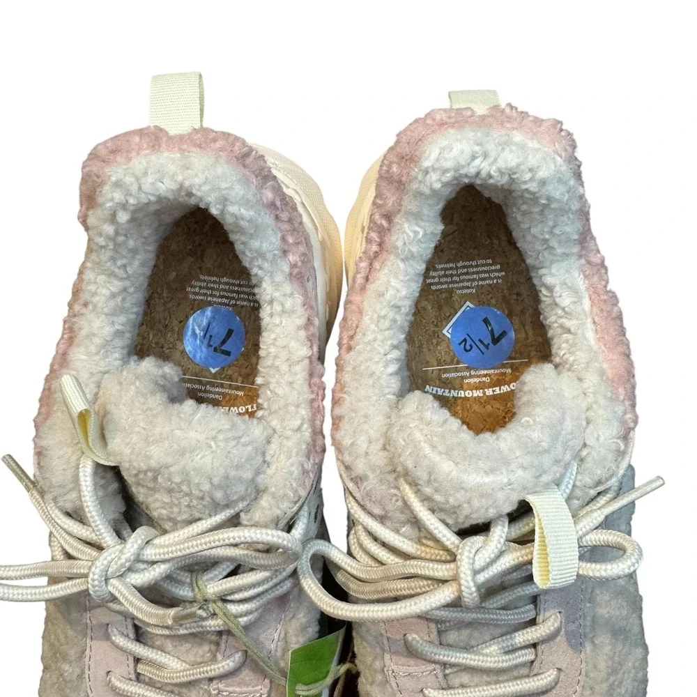 Flower Mountain Shoes‎ Womens Size 7.5 White Pink Sherpa Suede Trail FM36-3-035